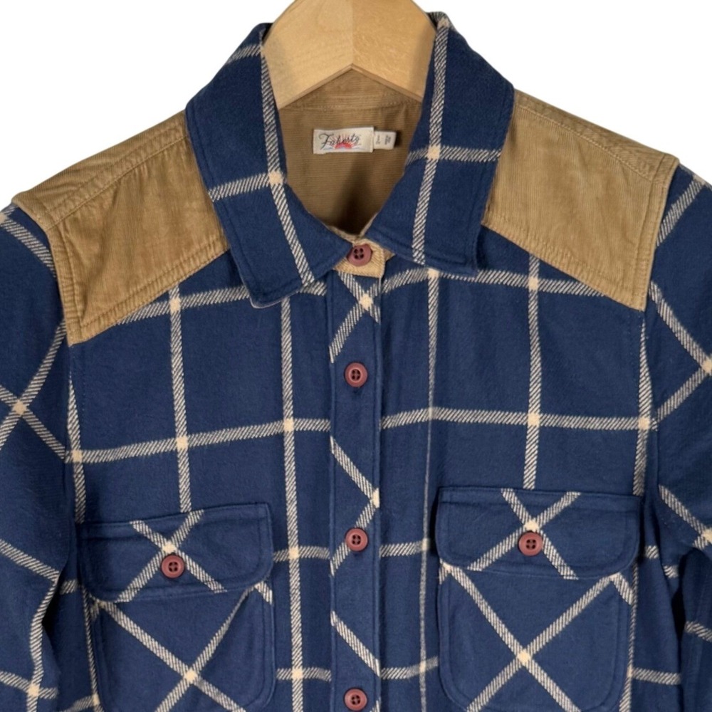Faherty Windowpane Daily Plaid Flannel Shirt Women S Cotton Corduroy Elbow Patch